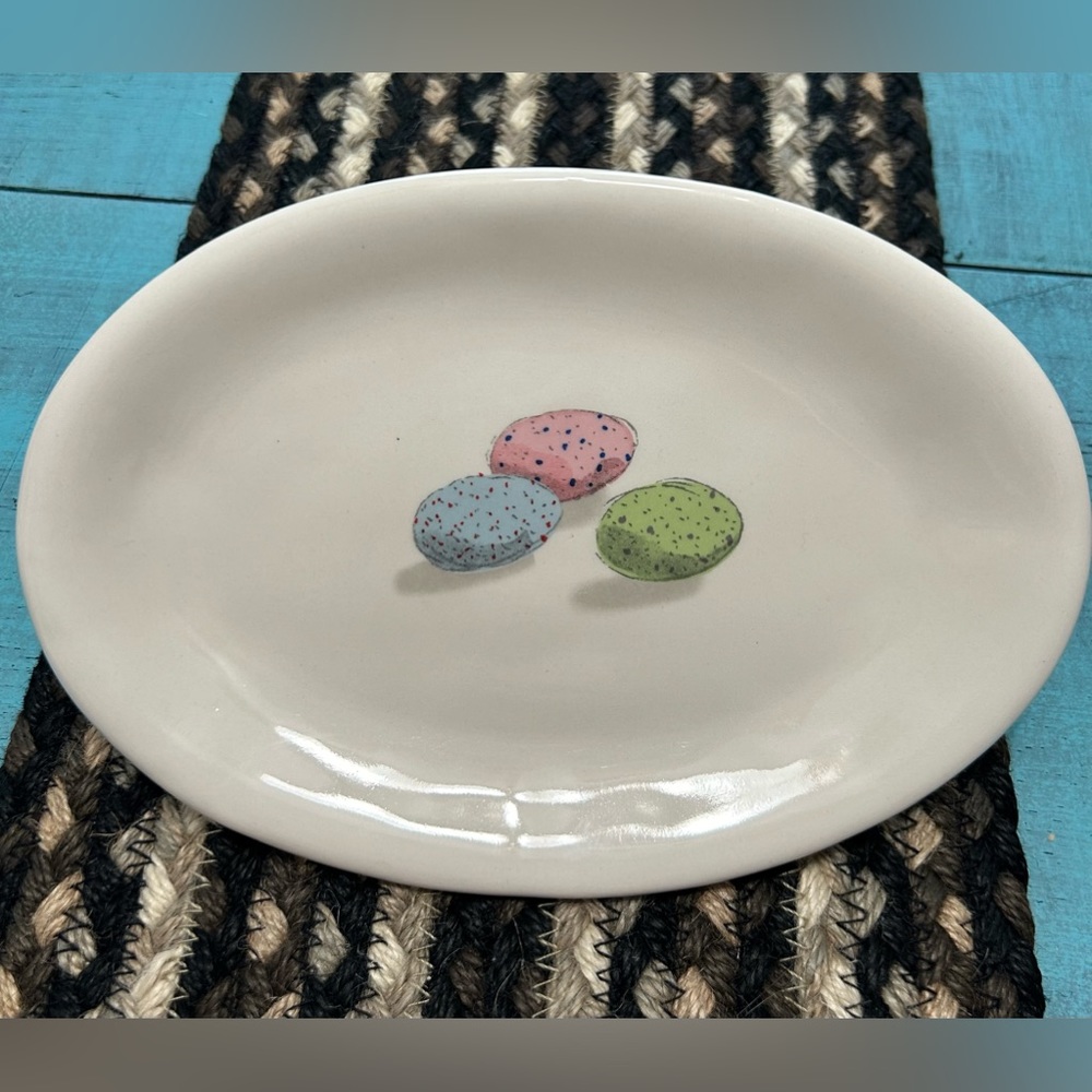 Rae Dunn Oval Ceramic Dish Decorated with Pastel Eggs by Magenta - home decor